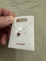 Disney Parks Mickey Mouse Faux Garnet January Birthstone Necklace SIlver Color  image 3