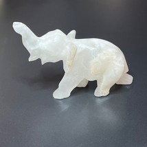 Vintage White Quartz Carved Elephant Figurine Trunk Up - $278.12 MXN