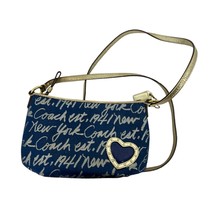 Coach purse blue gold heart New York crossbody small bag signature script - £16.96 GBP