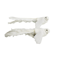 White Dove Clip On Ornaments 2 Piece Set 7 Inch Curled Feathers &amp; Glitter - $14.83