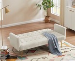 Velvet Upholstered Folding Sofa Bed W/Golden Metal Legs And Armrest, But... - $475.99