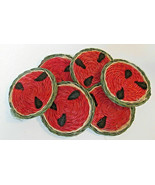 Woven Watermelon Drink Beverage Coasters Set of 6 Pink Green Black Fruit  - $14.00