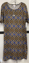 NWT LuLaRoe 2XL Black Gold Royal Blue Green Geometric Striped Julia Sheath Dress - $44.99