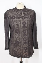 Sundance L Gray Lace Mesh Sheer Floral Long Sleeve Top - £20.16 GBP