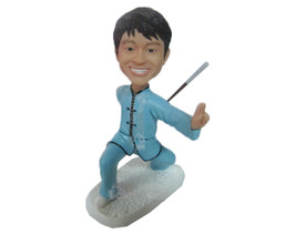 Custom Bobblehead Karate Kid With A Fighting Artifact In Hand Showing Karate Mov - £69.92 GBP