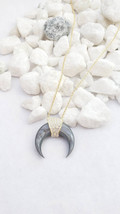 Dainty Horn necklace Crescent moon Necklace Gold MOP Horn Crystal Lucky charm ne - £36.76 GBP