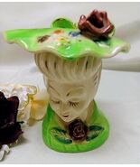 3646 Antique Japan Green Floral Ladys Head Vase - $909.88 MXN