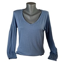 Mudd Women&#39;s Y2K Gray Blue Striped Long Sleeve Shirt Side Slit Size Small - $6.93