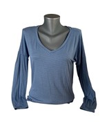 Mudd Women&#39;s Y2K Gray Blue Striped Long Sleeve Shirt Side Slit Size Small - $9.48 CAD
