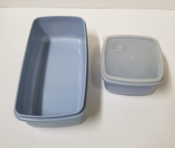 2 Blue Rectangle Storage Containers 1 Lid Set Fresh Leftover Kitchen - £4.72 GBP