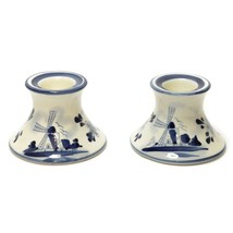 Pair Set of 2 Delft Blue &amp; White Hand Painted Candle Holder Windmill - £11.71 GBP