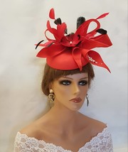 Red Felt hat fascinator Race  HAT FASCINATOR  Feather hat fascinator .Wedding,Co - £57.38 GBP