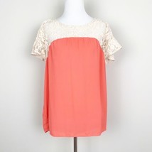 Anthropologie Maeve Top with Lace Detail Size Small Orange/Coral And Cream - £18.80 GBP