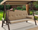 3-Seat Deluxe Porch Swing Outdoor Heavy Duty Patio Swing Chair With Adju... - $613.99