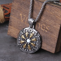 Stainless Steel Vegvisir Viking Mix Gold Rune Necklace Scandinavian Norse Jewelr - £15.92 GBP