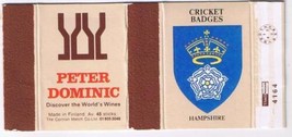 UK Matchbox Cover Cricket Badges Hampshire Peter Dominic Wines Finland - £1.14 GBP