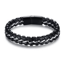 Classic Style Multi Layer Leather Bracelets for Men Women Stainless Steel Casual - £19.13 GBP