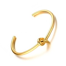 Candid Style Knot Cuff Bangle for Women,Gold Color Stainless Steel Elegant Tie C - £12.35 GBP