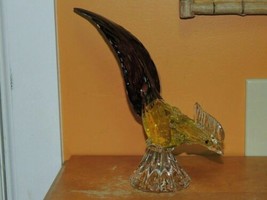 Art Glass Quail / Bird Purple Yellow gold 8.5&quot; bulicante unmarked Italia... - $42.74