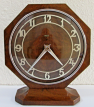 Art Deco Metamec Octagon Shaped Wood Mantel Clock - $74.25