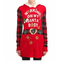 Ugly Christmas Sweater Hoodie Sherpa Santa Body Red Junior Girls Size 3-5 - £13.44 GBP