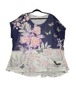 CJ Banks 2X Blouse Floral Butterfly Mesh Overlay Polka Dot Sheer Cottage... - $17.95 CAD