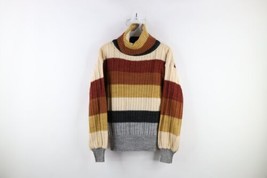 Vtg 70s Mid Century Modern MCM Womens L Striped Cable Knit Turtleneck Sweater - £47.44 GBP