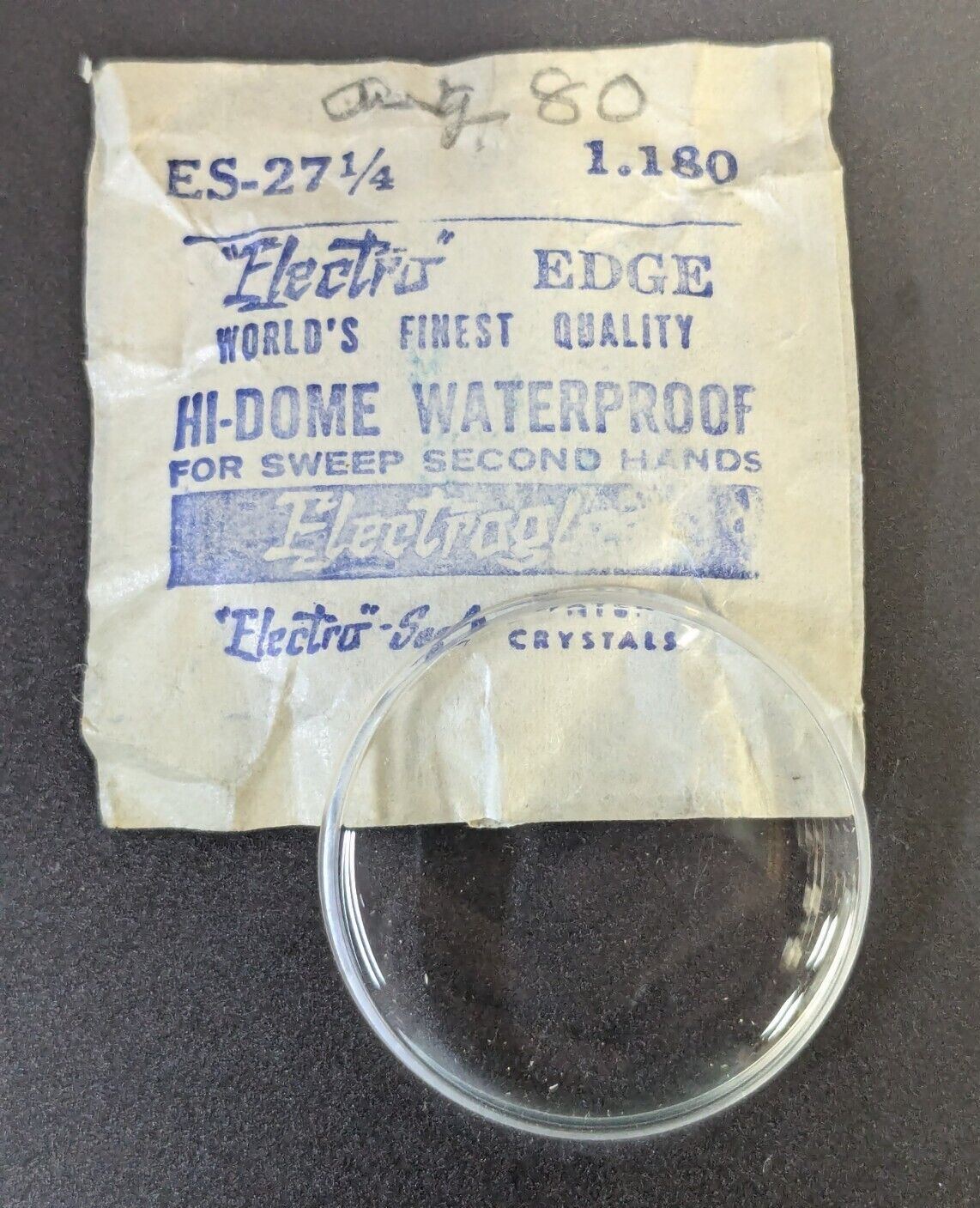 ELECTROGLAS ELECTRO-EDGE ES-27-1/4 /  1.180&quot; HI-DOME Watch Replacement C... - $12.86