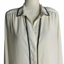 Vintage Alfred Dunner Silky Dress Shirt 16 Off White Black Button Up Long Sleeve - £18.23 GBP
