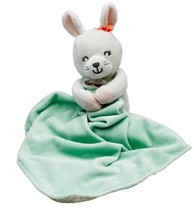 Carters White Green Bunny Rabbit Lovey Rattle Plush Security Blanket 2013 - £11.17 GBP