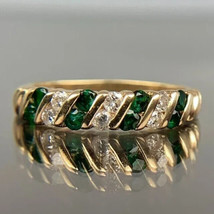 2Ct Round Cut Simulated Emerald Eternity Engagement Ring 14K Yellow Gold Plated - £46.31 GBP