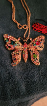 New Betsey Johnson Necklace Butterfly  Multicolor Rhinestones Shiny Pretty - £11.78 GBP