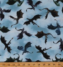 Cotton Flying Dragons Kids Children&#39;s Blue Fabric Print by the Yard D387.32 - £10.32 GBP