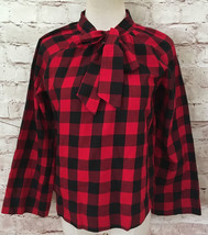 Madewell Womens Tie Neck Popover Shirt in Buffalo Check Red Black Plaid Size XXS - £28.31 GBP