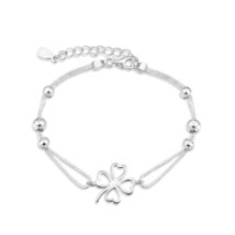 Lucky Love Heart Clover Charm on Sterling Silver Box Chain Bracelet - £19.14 GBP