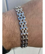 14k Plaqué or Blanc Simulé Diamant Rond Coupe Homme Tennis Bracelet Lien - $350.41 CAD