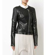 Chaqueta para mujer de cuero de cordero suave real estilo motocicleta ne... - $220.15 CAD+