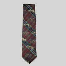 Allen Collins Men Dress Silk Tie with dogs and horses print red 3.75&quot; wi... - £38.72 GBP