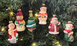 Glass Christmas Ornament Set of 6 Mr and Mrs Santa Tree Snowman Vintage - £15.47 GBP