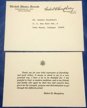 1976 Senator Hubert Humphrey Thank You Card Preprinted Typed Free Frank ... - £5.50 GBP