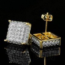 2Ct Rund Geschliffen Künstlicher Diamant Quadrat Form Ohrstecker 14K Gelbgold - £93.46 GBP