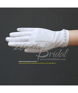 Girl&#39;s Satin Gloves with Faux Pearl Beads Accent Trim Around the Wrist - £15.13 GBP
