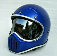 Retro Motorcycle Blue Glossy Helmet with Visor Retro Vintage Custom M L XL - $179.00