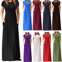 Womens Summer Loose Short Sleeve Casual Loose Party Long Oversize Maxi D... - £17.27 GBP