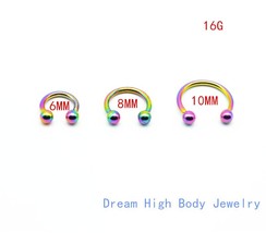 Rainbow Horseshoe 316L Surgical Steel Nostril Nose Ring circular piercing ball H - £39.32 GBP
