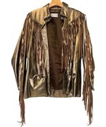 ADRIENNE LANDAU RBCC Gold Faux Leather FRINGE JACKET Boho Western w/ Bel... - $96.77 CAD