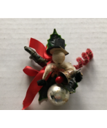 Vintage handmade Christmas brooch Holly leaves snowman pipe cleaner holi... - $19.75