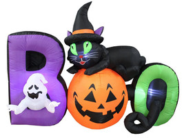 Halloween Inflatable BOO Scene Cat Pumpkin Ghost Lights 6-Foot Yard Deco... - £80.29 GBP