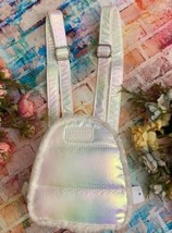 Nwt Bath &amp; Body Works Iridescent Puffer Cosmetic Bag Mini Backpack White Rainbow - £15.39 GBP