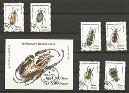 Set of Stamps depicting Beetles, Madagascar ( Madagasikara ) CTO 1994 - $3.50